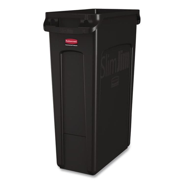 RUBBERMAID COMMERCIAL PROD. Slim Jim with Venting Channels, 23 gal, Plastic, Black (RCP354060BK)