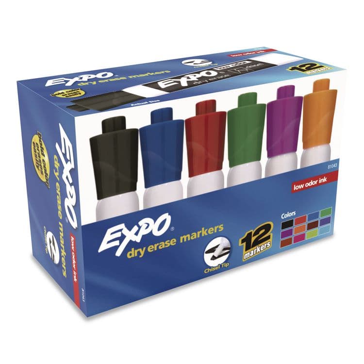 SANFORD Low-Odor Dry-Erase Marker, Broad Chisel Tip, Assorted Colors, 12/Box (SAN81043A)