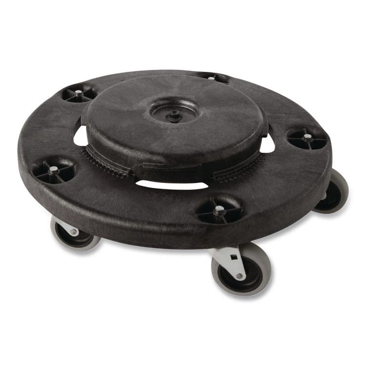 RUBBERMAID COMMERCIAL PROD. Brute Round Twist On/Off Dolly, 250 lb Capacity, 18" dia x 6.63"h, Fits 20 to 55 Gallon BRUTE Containers, Black (RCP264000BK)