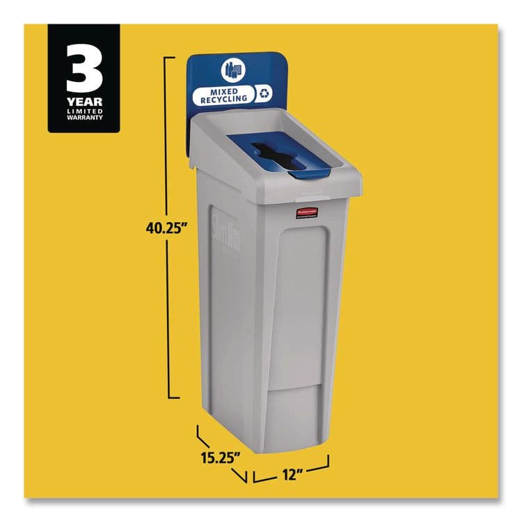RUBBERMAID COMMERCIAL PROD. Slim Jim Recycling Station Kit, 1-Stream Mixed Recycling, 23 gal, Plastic, Gray/Blue (RCP2185055) thumbnail 4