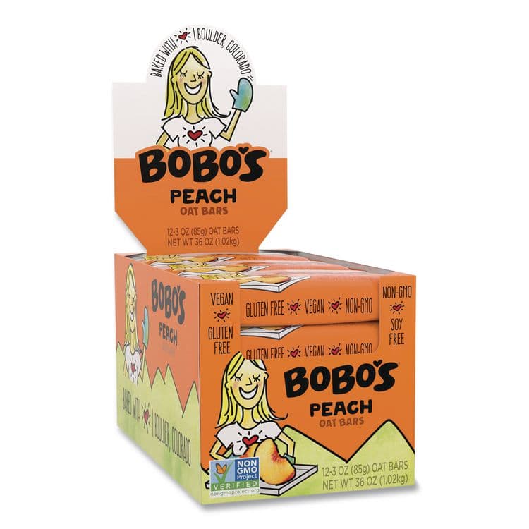 BOBO'S Oatmeal Bars, Peach, 3 oz Individually Wrapped, 12/Box (BBO00058)