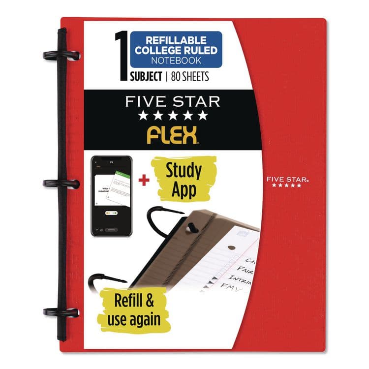 MEAD PRODUCTS FLEX Notebinder, 1/2" TechLock Rings, 1-Subject, Medium/College Rule, Randomly Assorted Cover Colors, (80) 11 x 8.5 Sheets (ACC08120)