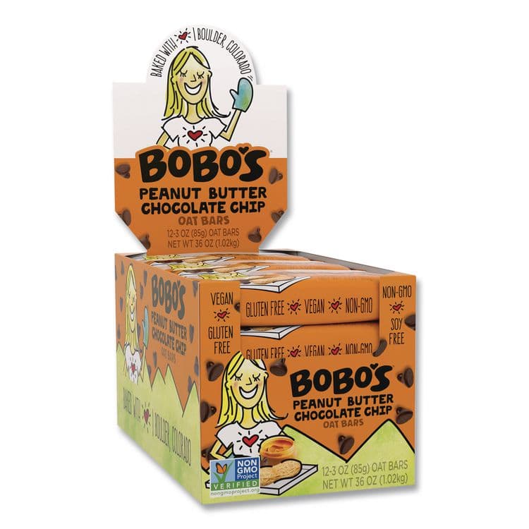 BOBO'S Oatmeal Bars, Peanut Butter Chocolate Chip, 3 oz Individually Wrapped, 12/Box (BBO00172)