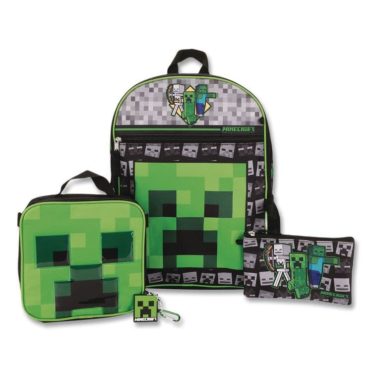 BIOWORLD MERCHANDISING Minecraft 5-Piece Backpack Set, Green/Gray/Black (BWRB1Y7UR9MNCSB) thumbnail 2