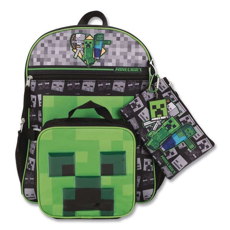 BIOWORLD MERCHANDISING Minecraft 5-Piece Backpack Set, Green/Gray/Black (BWRB1Y7UR9MNCSB)
