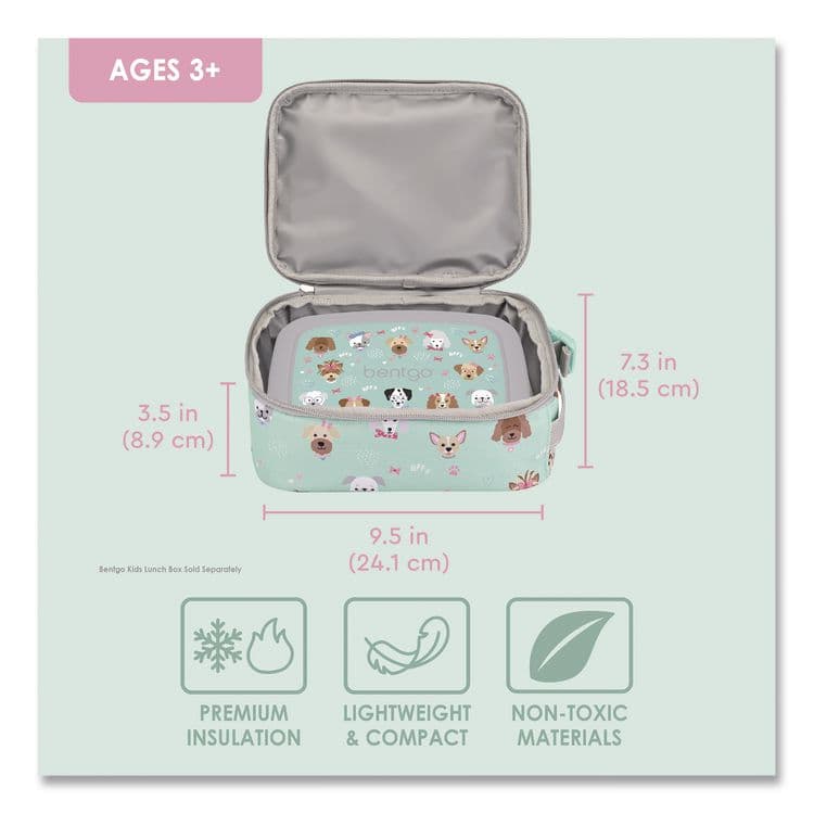 BENTGO Kids Insulated Lunch Tote, Puppy Love Theme, 7.3" x 3.5" x 9.5", Mint Green/Multicolor (BEODBGPPY) thumbnail 3