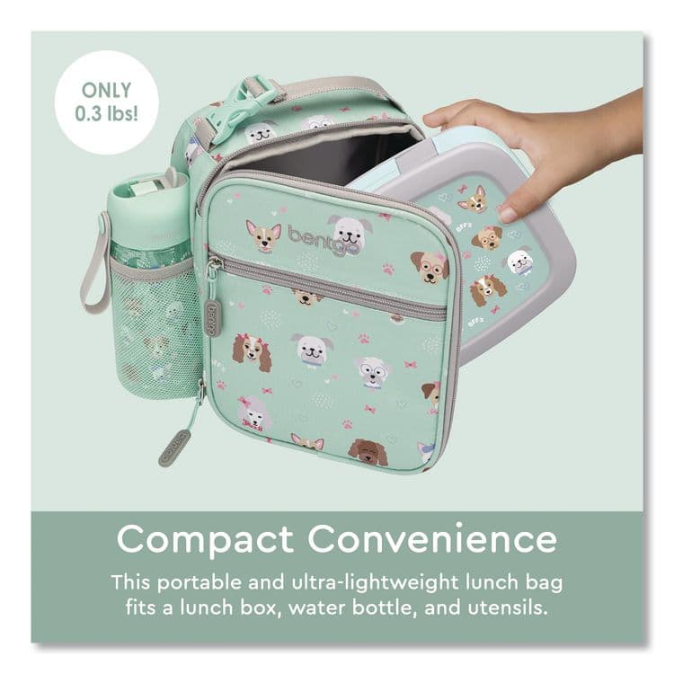 BENTGO Kids Insulated Lunch Tote, Puppy Love Theme, 7.3" x 3.5" x 9.5", Mint Green/Multicolor (BEODBGPPY) thumbnail 4
