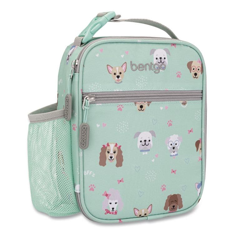 BENTGO Kids Insulated Lunch Tote, Puppy Love Theme, 7.3" x 3.5" x 9.5", Mint Green/Multicolor (BEODBGPPY)