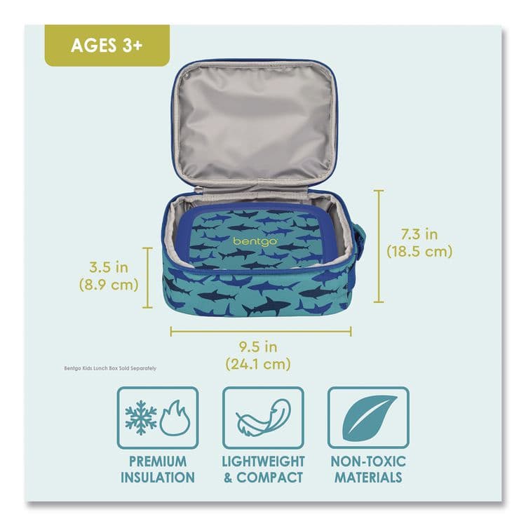 BENTGO Kids Insulated Lunch Tote, Sharks Theme, 7.3" x 3.5" x 9.5", Turquoise/Blue (BEODBGSHK) thumbnail 3