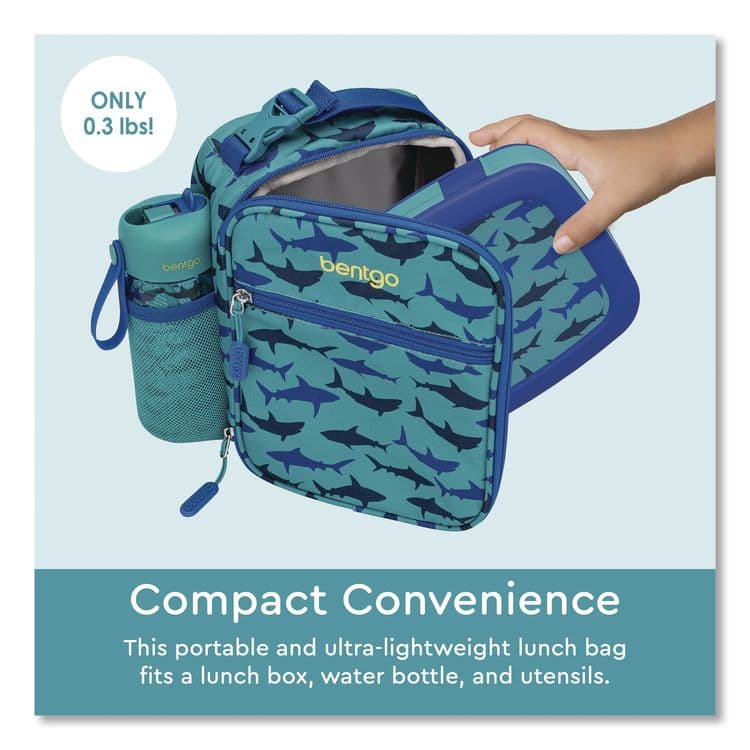 BENTGO Kids Insulated Lunch Tote, Sharks Theme, 7.3" x 3.5" x 9.5", Turquoise/Blue (BEODBGSHK) thumbnail 4