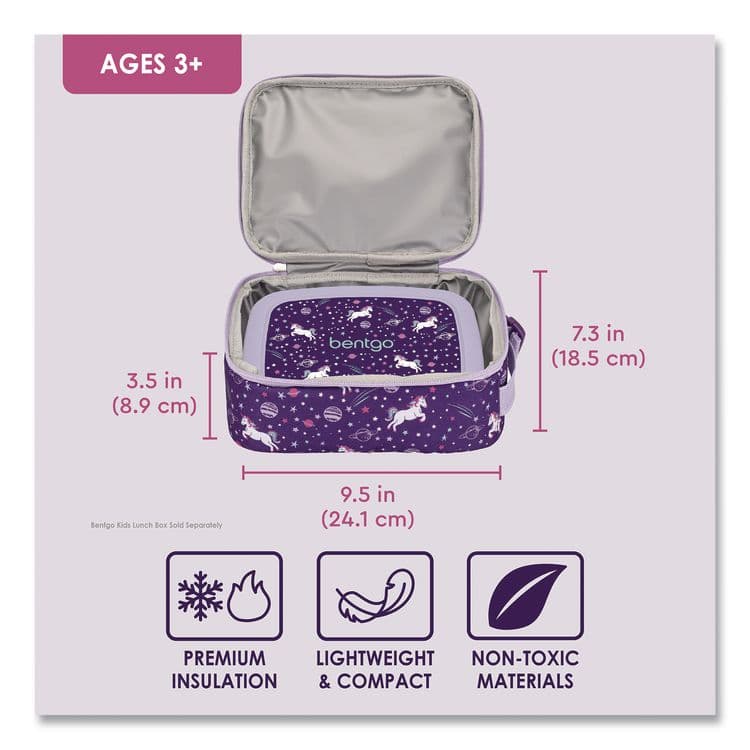 BENTGO Kids Insulated Lunch Tote, Unicorns Theme, 7.3" x 3.5" x 9.5", Purple/Multicolor (BEODBGUNI) thumbnail 3