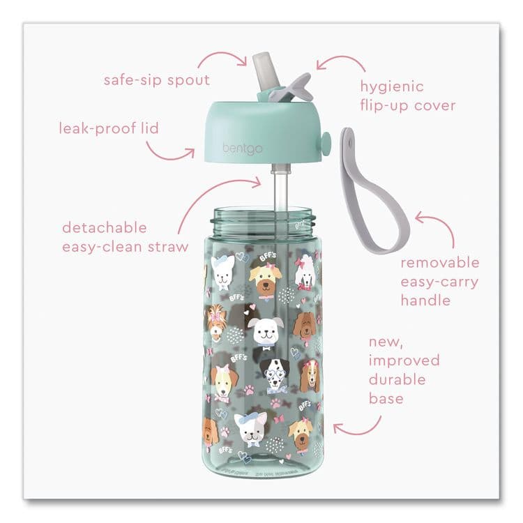 BENTGO Puppy Love Plastic Water Bottle, 15 oz, Multicolor (BEODWB1PPY) thumbnail 3
