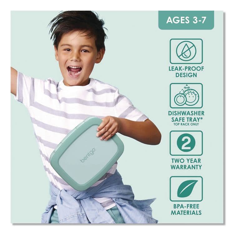 BENTGO Kids Five-Compartment Bento Box, 8.5" x 6.5" x 2", Seafoam Green (BEOKIDSSF) thumbnail 3