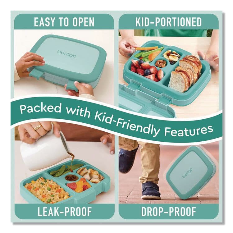 BENTGO Kids Five-Compartment Bento Box, 8.5" x 6.5" x 2", Seafoam Green (BEOKIDSSF) thumbnail 4