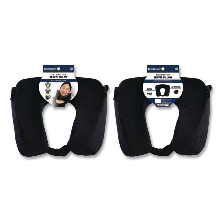 BROOKSTONE Memory Foam Fleece Travel Pillow, One Size Fits Most, 9.84 x 4.1 x 9, Black (BKTBNPM0002) thumbnail 4