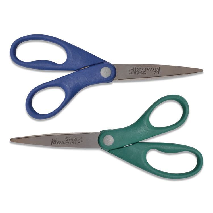 ACME UNITED CORPORATION KleenEarth Rice Husk Scissors, Pointed Tip, 8" Long, Straight Blue/Green Handle, 2/Pack (ACM14882036)