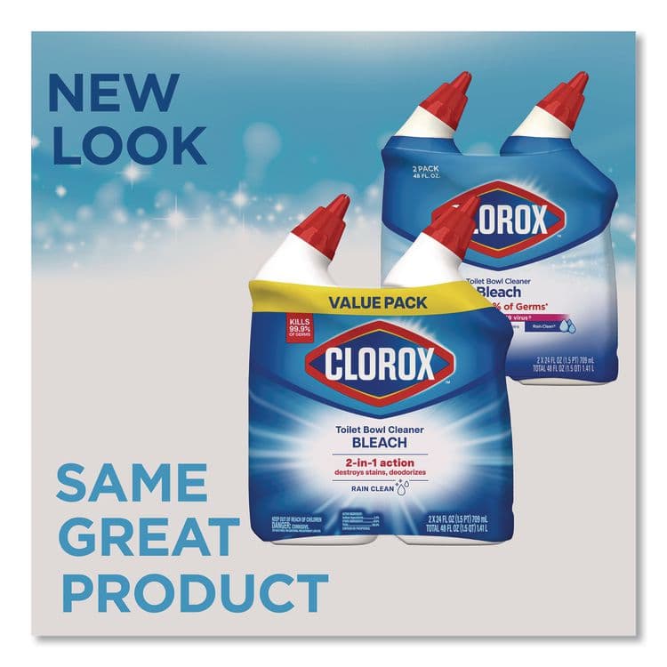 CLOROX SALES CO. Disinfecting Toilet Bowl Cleaner with Bleach, Rain Clean Scent, 24 oz Bottle, 2/Pack, 6 Packs/Carton (CLO30924CT) thumbnail 3