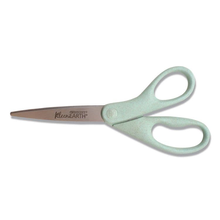 ACME UNITED CORPORATION KleenEarth Rice Husk Scissors, Pointed Tip, 8" Long, Straight Sage Blue Handle (ACM17350)