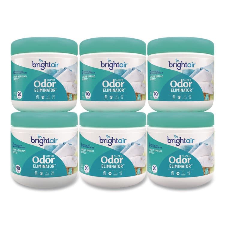 BRIGHT AIR Super Odor Eliminator, Linen and Spring Breeze, 14 oz Jar, 6/Carton (BRI901046CT)