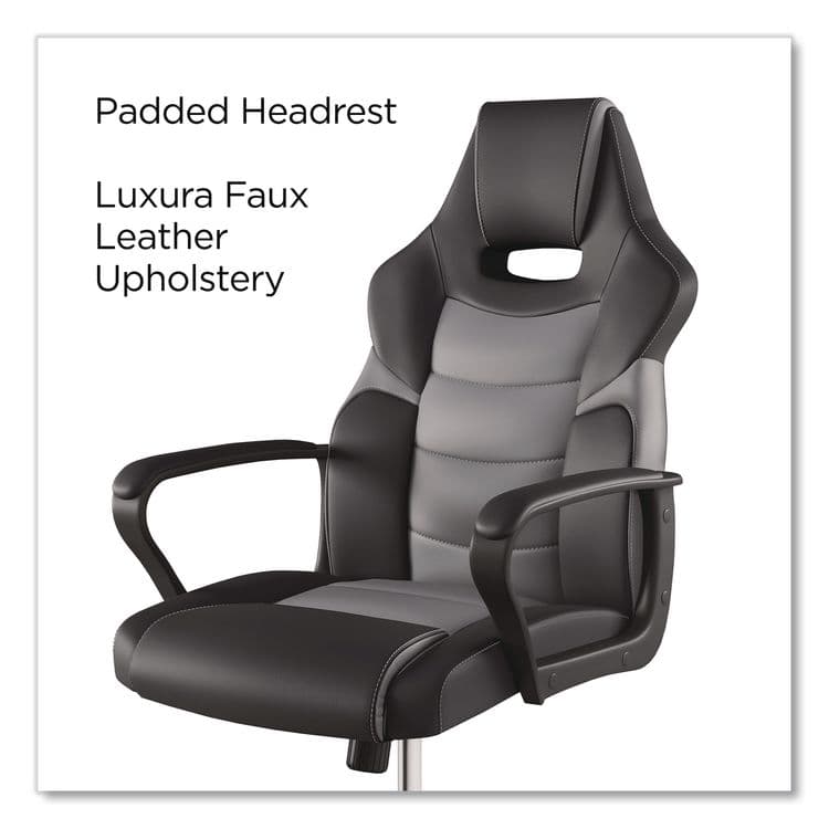 EMERGE Vector Luxura Faux Leather Gaming Chair, Supports Up to 275 lbs, Black/Gray Seat, Black/Gray Back, Black Base (EEM61108) thumbnail 2