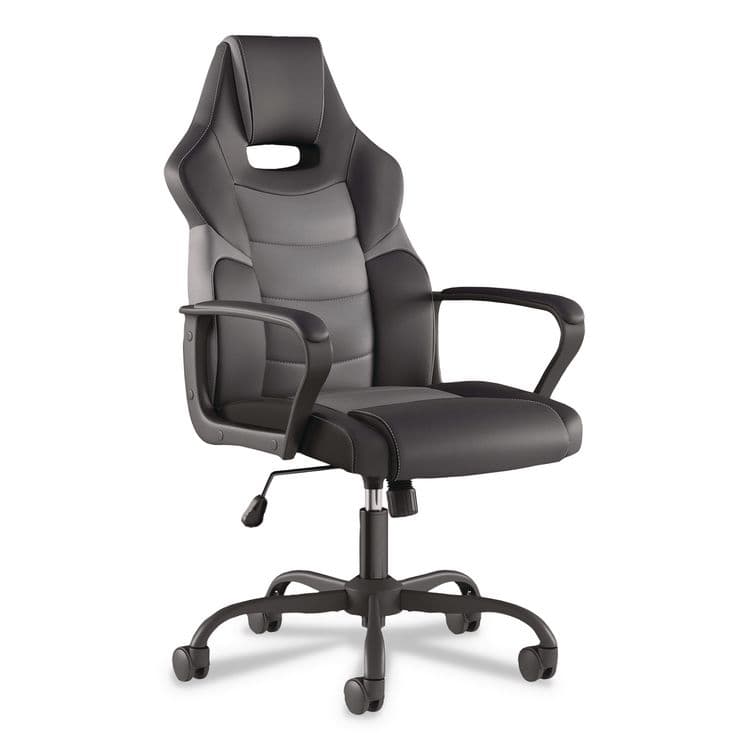 EMERGE Vector Luxura Faux Leather Gaming Chair, Supports Up to 275 lbs, Black/Gray Seat, Black/Gray Back, Black Base (EEM61108)
