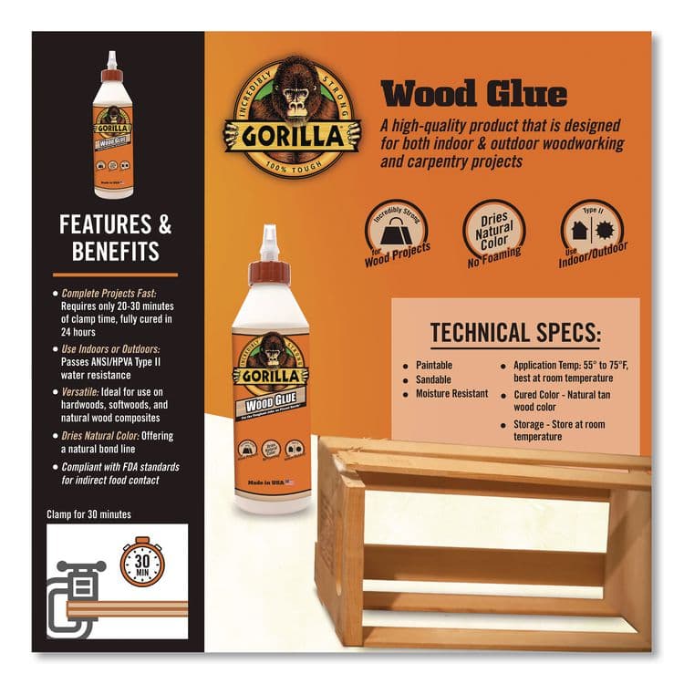 GORILLA GLUE COMPANY Wood Glue, 18 oz, Dries Light Tan (GOR6205001) thumbnail 4