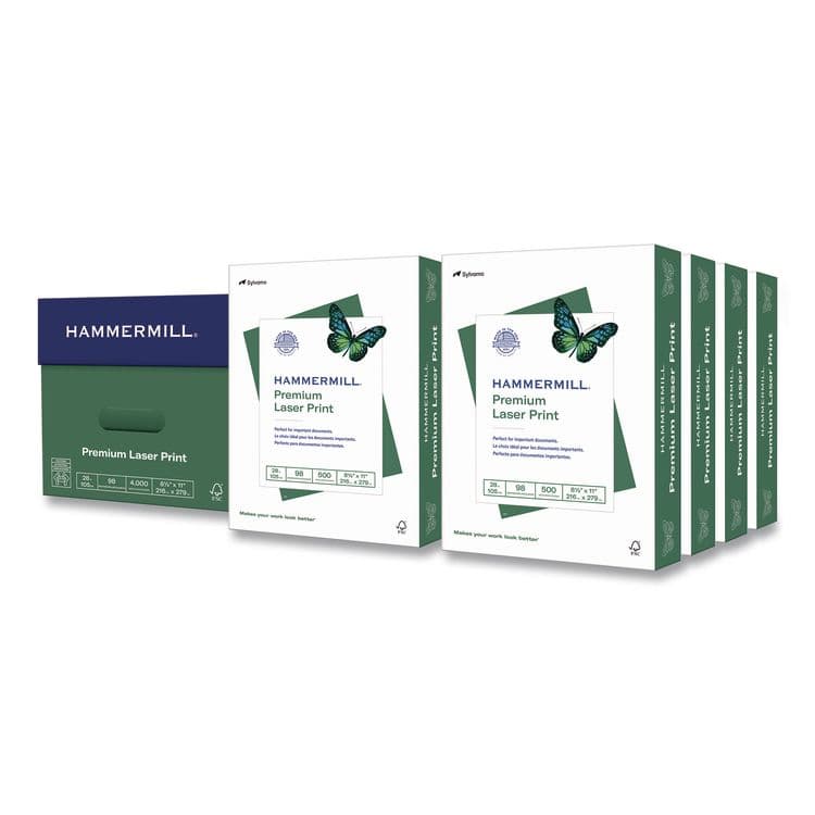 HAMMERMILL/HP EVERYDAY PAPERS Premium Laser Print Paper, 98 Bright, 28 lb Bond Weight, 8.5 x 11, White, 500 Sheets/Ream, 8 Reams/Carton (HAM125534CT)