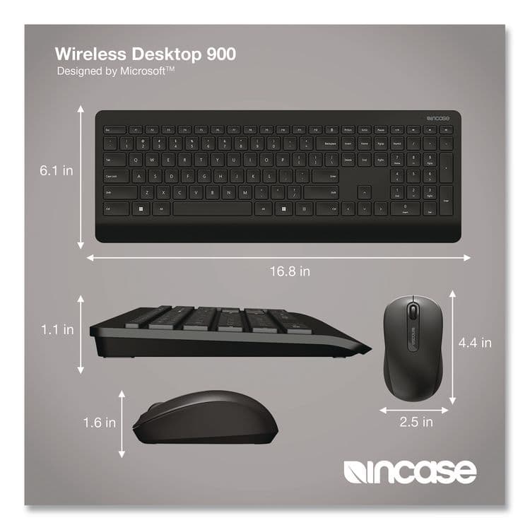 INCASE Wireless Desktop 900 Keyboard and Optical Mouse Combo, 2.4 GHz Frequency/30 ft Wireless Range, Black (ICAPT300001) thumbnail 3