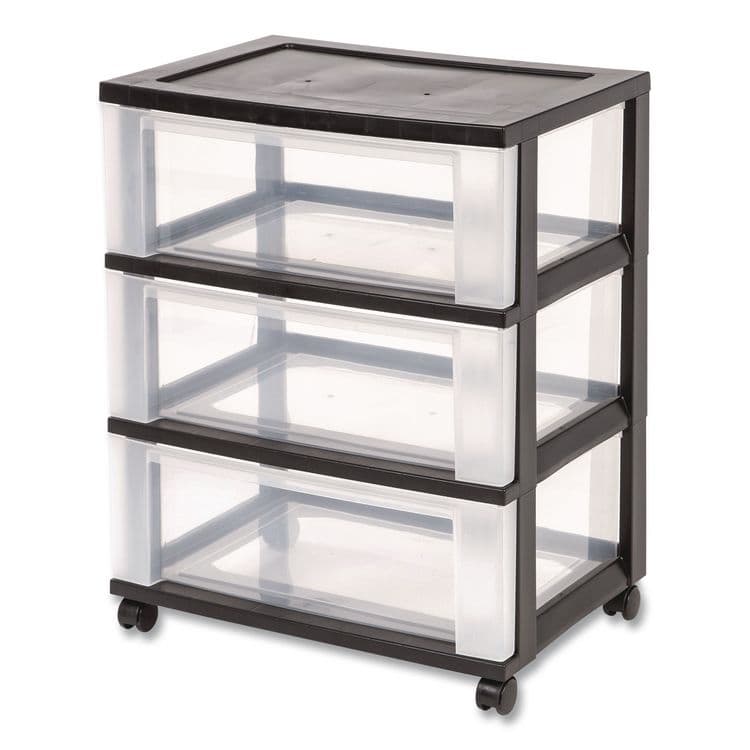 IRIS USA, Three-Drawer Durable Storage Cart, Plastic, 22 x 15.69 x 25.48, Clear/Black (IRS270012) thumbnail 2
