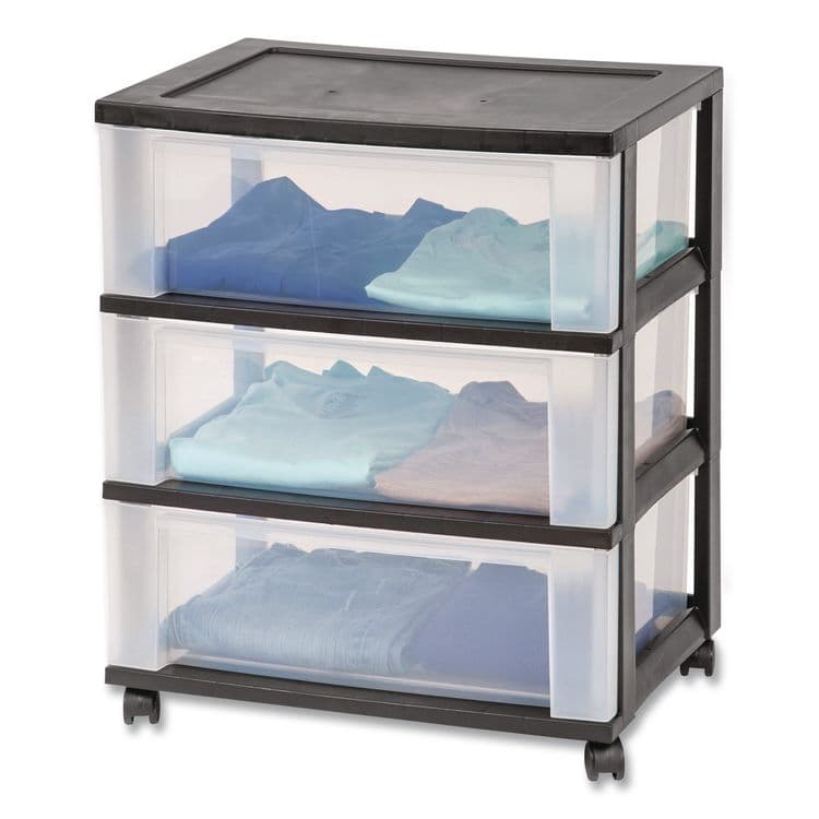 IRIS USA, Three-Drawer Durable Storage Cart, Plastic, 22 x 15.69 x 25.48, Clear/Black (IRS270012) thumbnail 3