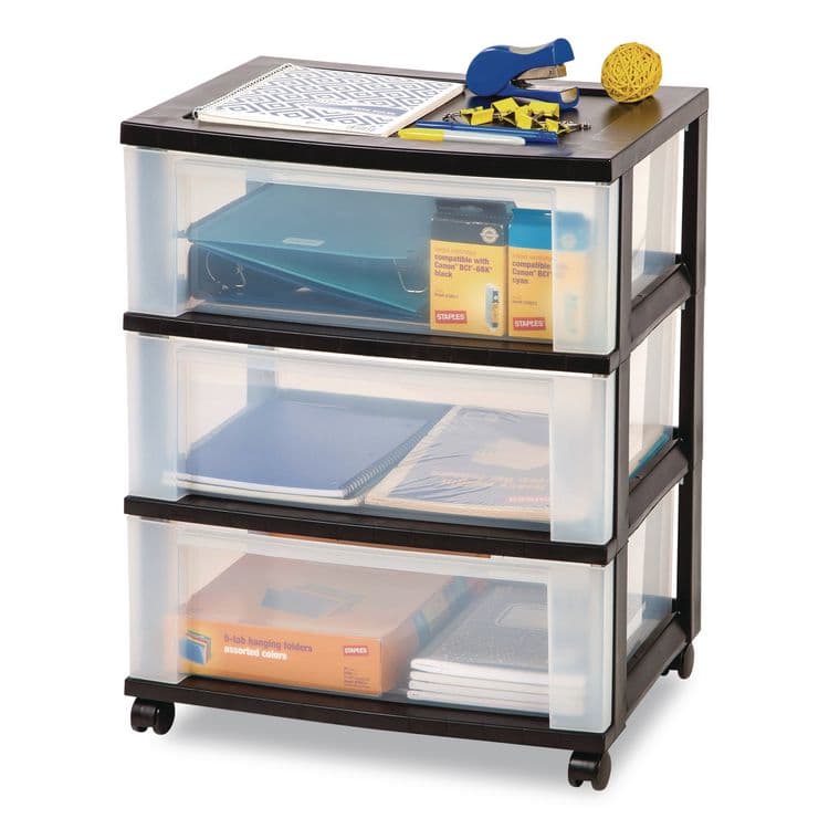 IRIS USA, Three-Drawer Durable Storage Cart, Plastic, 22 x 15.69 x 25.48, Clear/Black (IRS270012) thumbnail 4