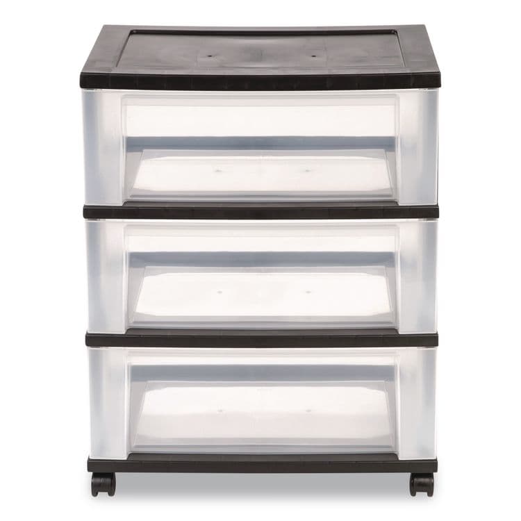 IRIS USA, Three-Drawer Durable Storage Cart, Plastic, 22 x 15.69 x 25.48, Clear/Black (IRS270012)