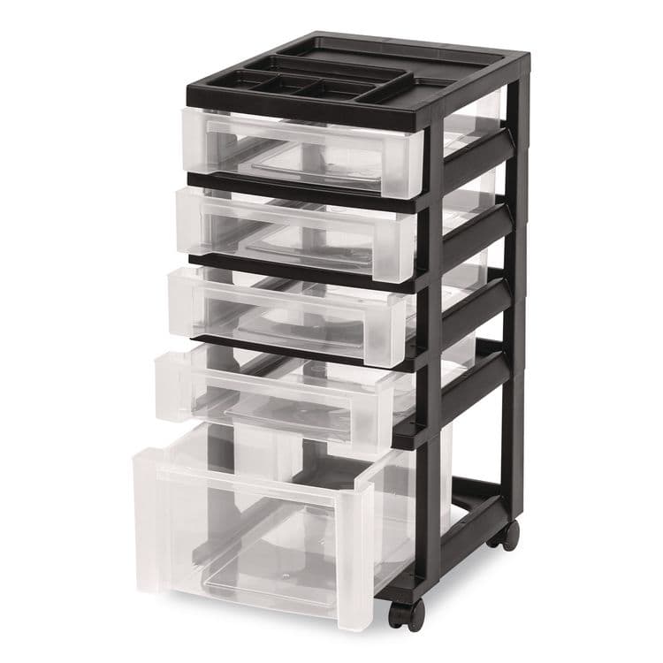 IRIS USA, Five-Drawer Rolling Cart with Organizer Top, Plastic, 12.13 x 14.38 x 26.38, Clear/Black (IRS270015116865) thumbnail 2