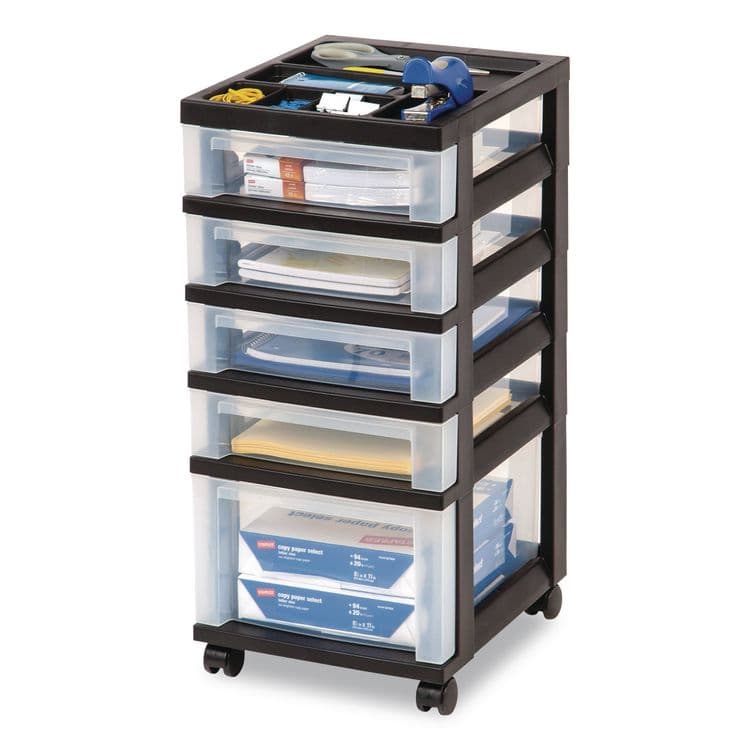 IRIS USA, Five-Drawer Rolling Cart with Organizer Top, Plastic, 12.13 x 14.38 x 26.38, Clear/Black (IRS270015116865) thumbnail 4