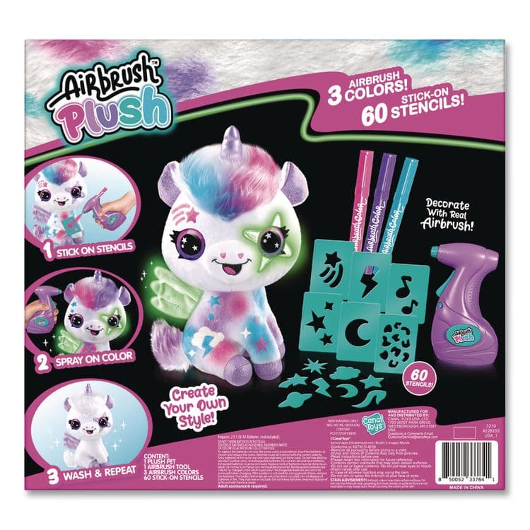 CANAL TOYS Airbrush Plush Glow-in-the-Dark Unicorn with Airbrush Tool, (3) Washable Ink Tubes and (60) Stick-On Stencils, Ages 6 and Up (LTP2283308) thumbnail 2