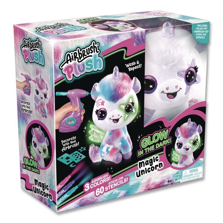 CANAL TOYS Airbrush Plush Glow-in-the-Dark Unicorn with Airbrush Tool, (3) Washable Ink Tubes and (60) Stick-On Stencils, Ages 6 and Up (LTP2283308) thumbnail 3