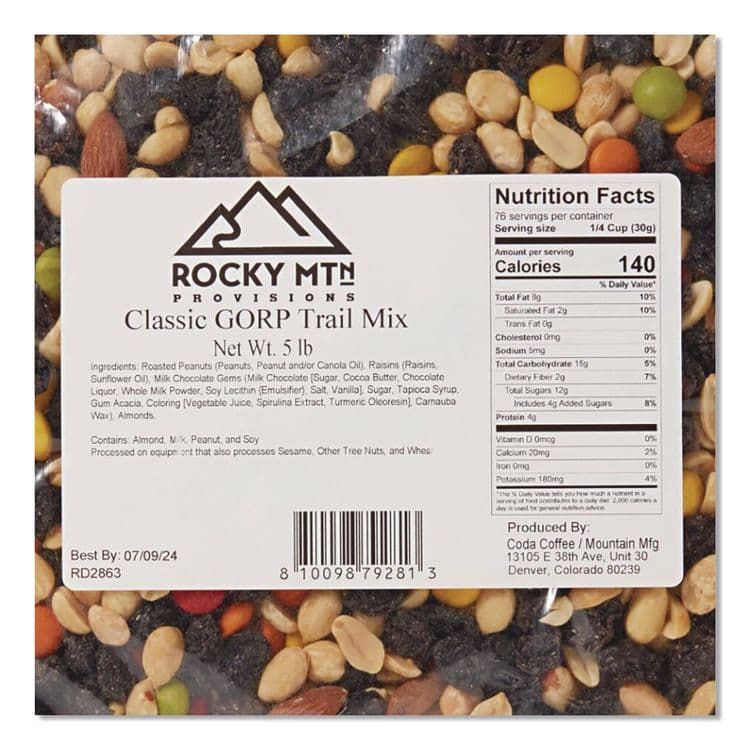 PERFORMANCE FOOD GROUP Rocky MTN Provisions Classic GORP Trail Mix, 5 lb Bag, 4/Carton (MMGCDA79281) thumbnail 2