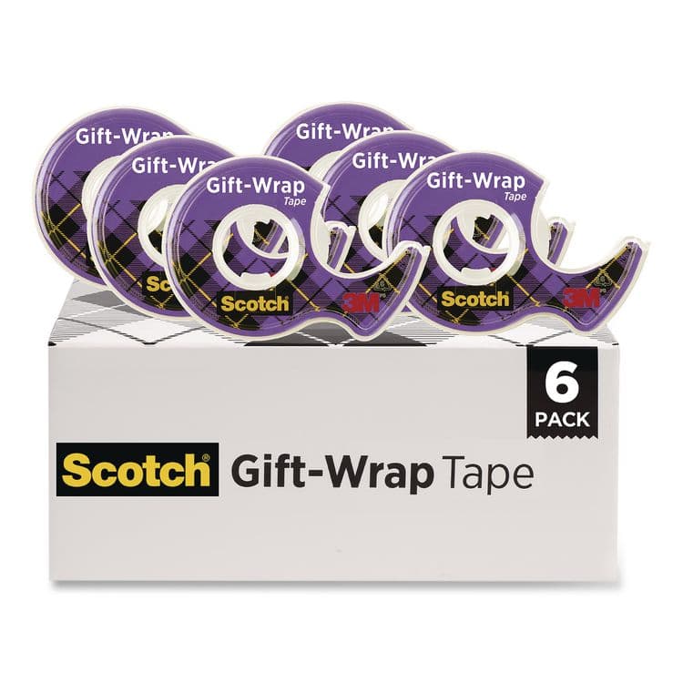 3M/COMMERCIAL TAPE DIV. Gift Wrap Tape with Dispenser, 1" Core, 0.75" x 50 ft, Clear, 6/Pack (MMM615SIOC)