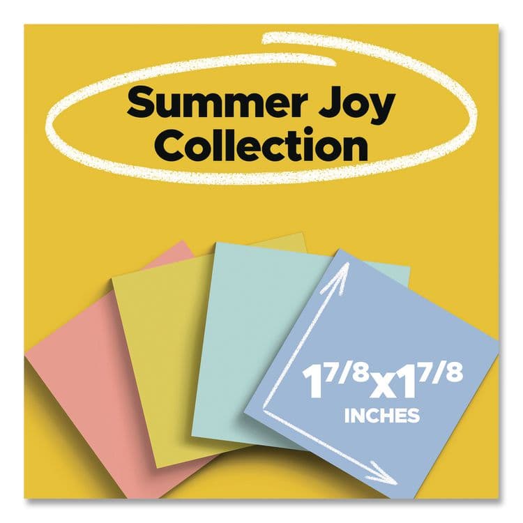 3M/COMMERCIAL TAPE DIV. Note Pads in Summer Joy Collection Colors, 1.88" x 1.88", Assorted Colors, 90 Sheets/Pad, 18 Pads/Pack (MMM62218SSJOYCP) thumbnail 2