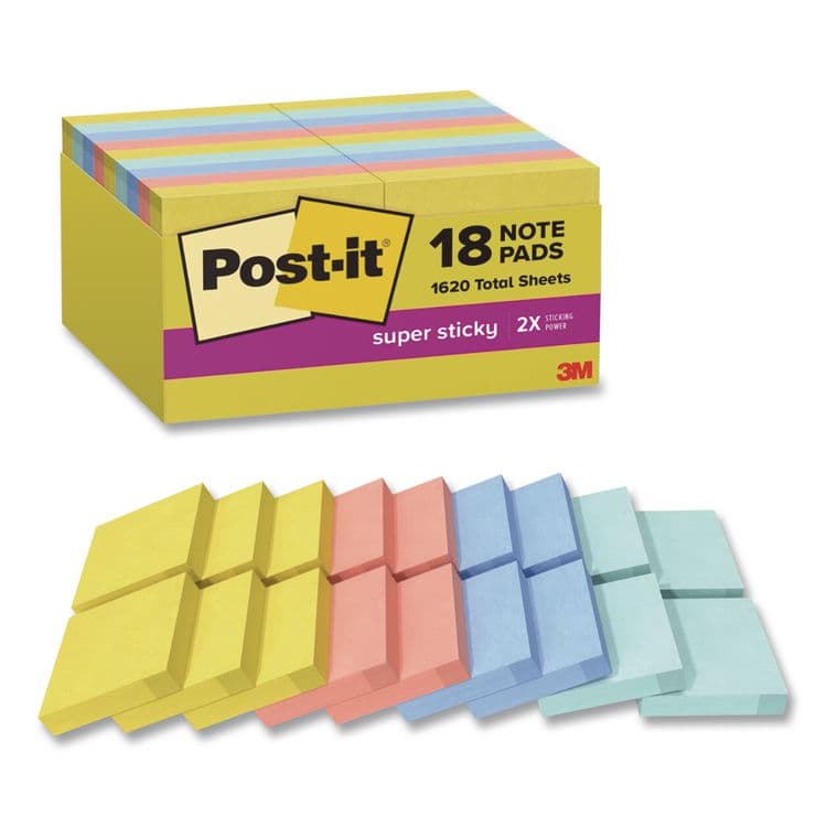3M/COMMERCIAL TAPE DIV. Note Pads in Summer Joy Collection Colors, 1.88" x 1.88", Assorted Colors, 90 Sheets/Pad, 18 Pads/Pack (MMM62218SSJOYCP)
