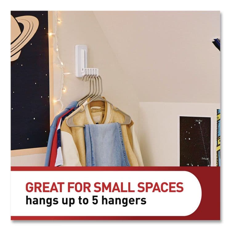 3M/COMMERCIAL TAPE DIV. Folding Clothes Hanger Arm, Individual Slots for Five Clothes Hangers, Plastic, White, Supports 7.5 lb (MMM17029ES) thumbnail 4