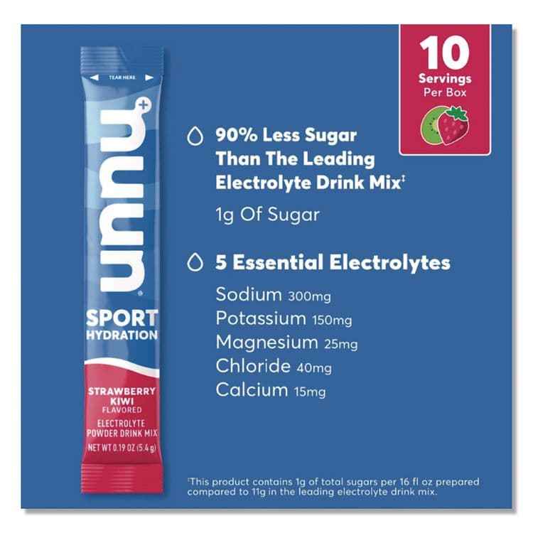 NUUN Sport Hydration Electrolyte Powder Drink Mix, Strawberry Kiwi, 0.19 oz Stick, 10/Box (NUU02394) thumbnail 2