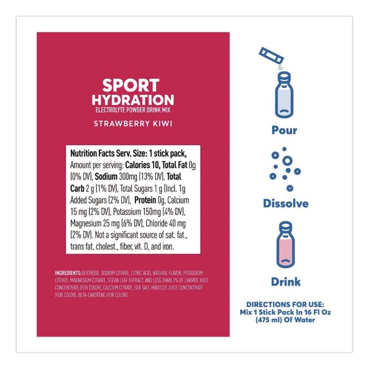 NUUN Sport Hydration Electrolyte Powder Drink Mix, Strawberry Kiwi, 0.19 oz Stick, 10/Box (NUU02394) thumbnail 3
