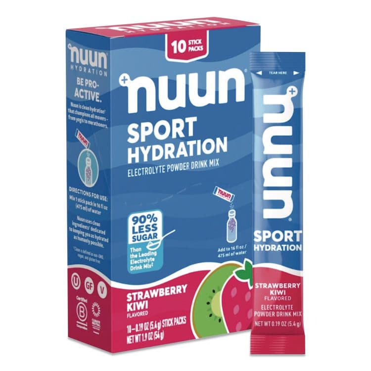 NUUN Sport Hydration Electrolyte Powder Drink Mix, Strawberry Kiwi, 0.19 oz Stick, 10/Box (NUU02394)
