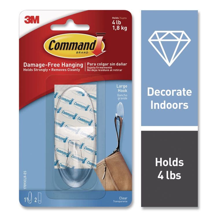 3M/COMMERCIAL TAPE DIV. Large Clear Hooks, Plastic, Supports 4 lb (MMM17093CLRES) thumbnail 2