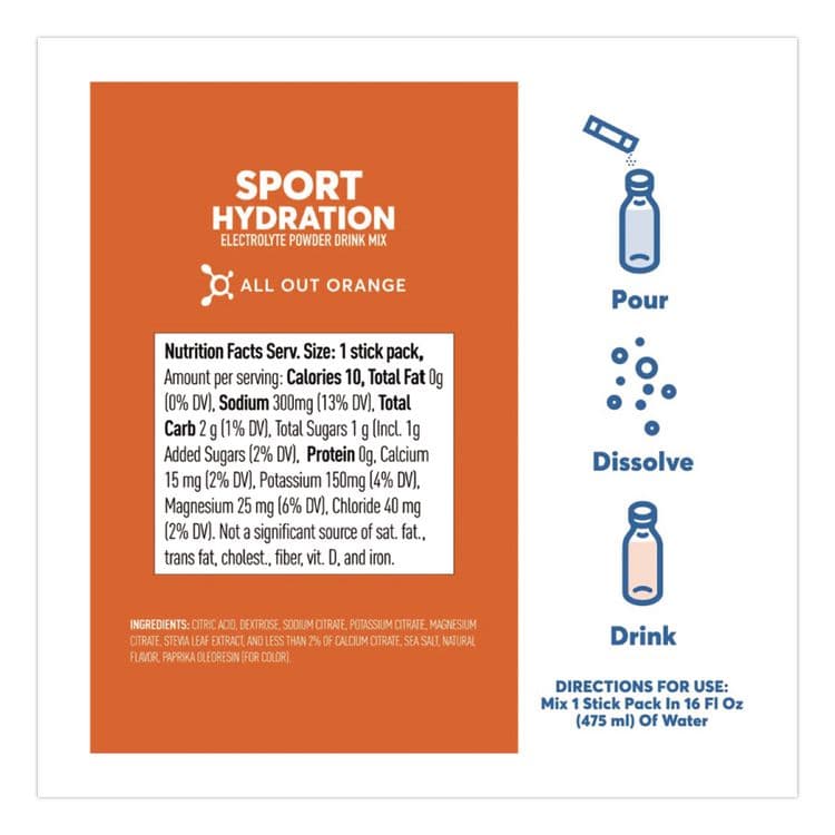 NUUN Sport Hydration Electrolyte Powder Drink Mix, All Out Orange, 0.18 oz Stick, 10/Box (NUU02403) thumbnail 3