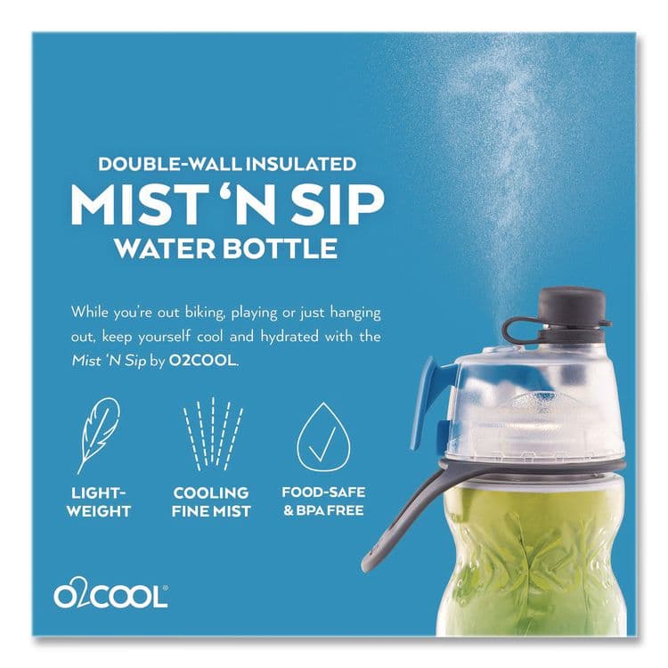 O2COOL, LLC Elite Mist 'N Sip Plastic Double-Wall Insulated Water Bottle, 20 oz, Ombre Blue (OCLHMLDP07OMB) thumbnail 4