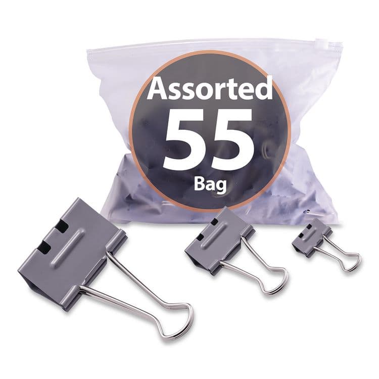 OFFICEMATE INTERNATIONAL CORP. EZ Binder Clips, (25) Small (0.75"), (25) Medium (1.25"), (5) Large (2"), Gray, 55/Pack (OIC99260) thumbnail 3