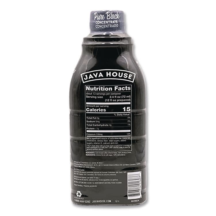 JAVA HOUSE Cold Brew Coffee Concentrate, Pure Black, 32 oz Bottle (JVHHFP01607) thumbnail 3