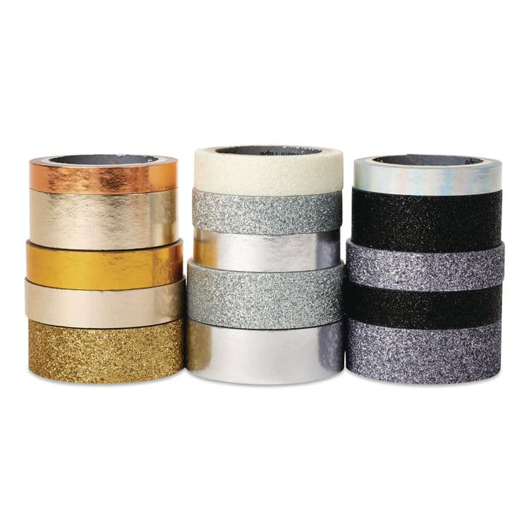 3M/COMMERCIAL TAPE DIV. Washi Glitter Metallic Tape, Black/Gold/Silver, Assorted Sizes/Colors/Finishes, 15 Rolls/Pack (MMMC101715P6) thumbnail 3